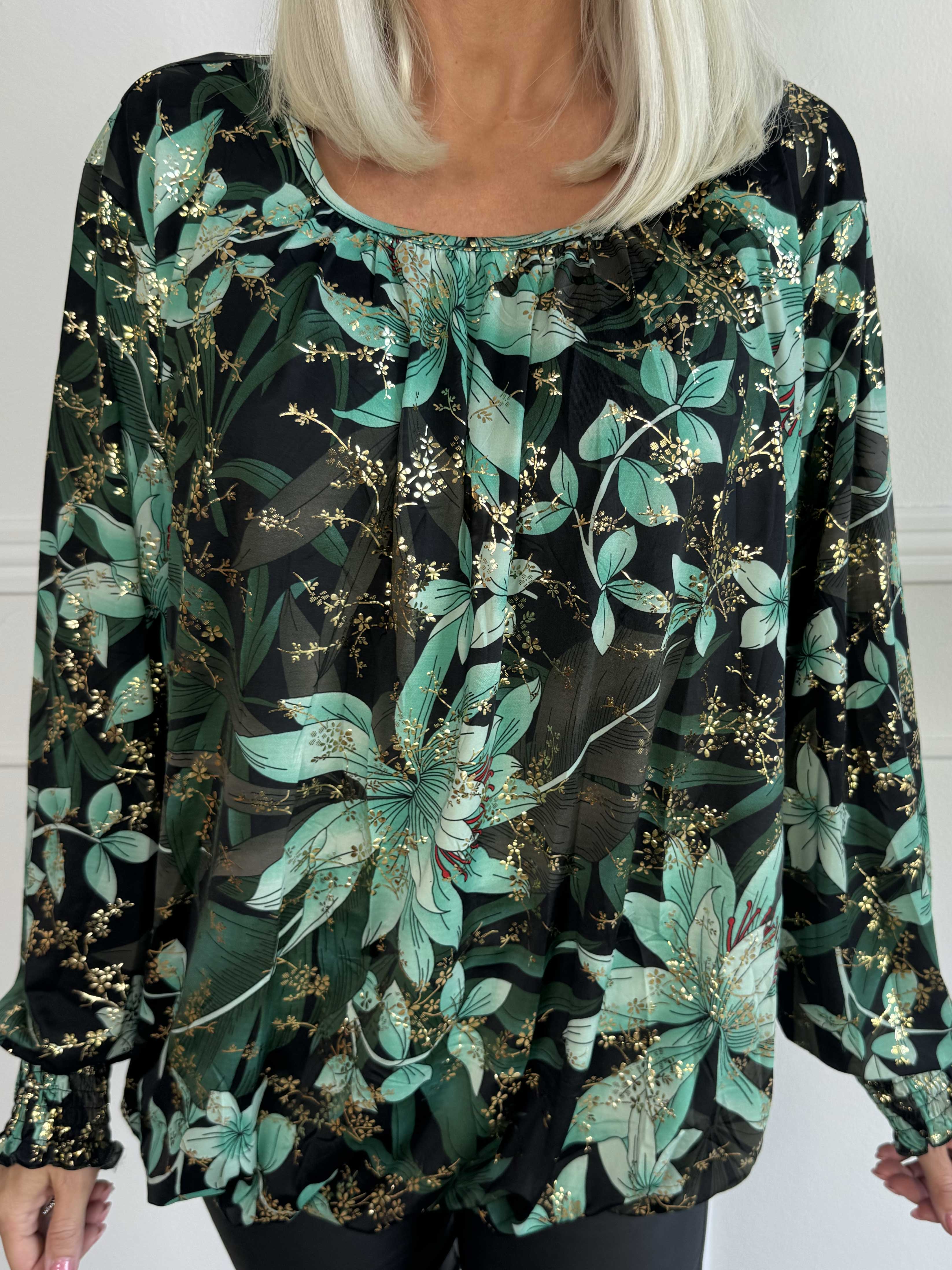 Miracle Gold Flower L/S - Blommig blus med resår
